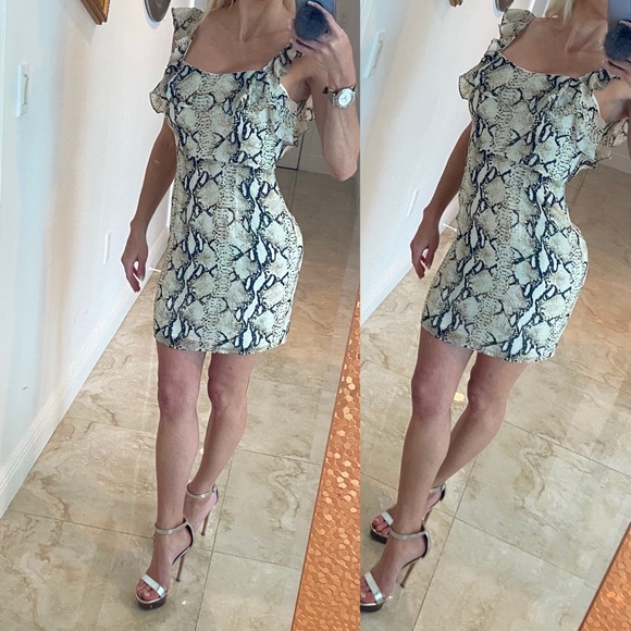 Superdown Snake Print Ruffle Mini Dress - Picture 2 of 6